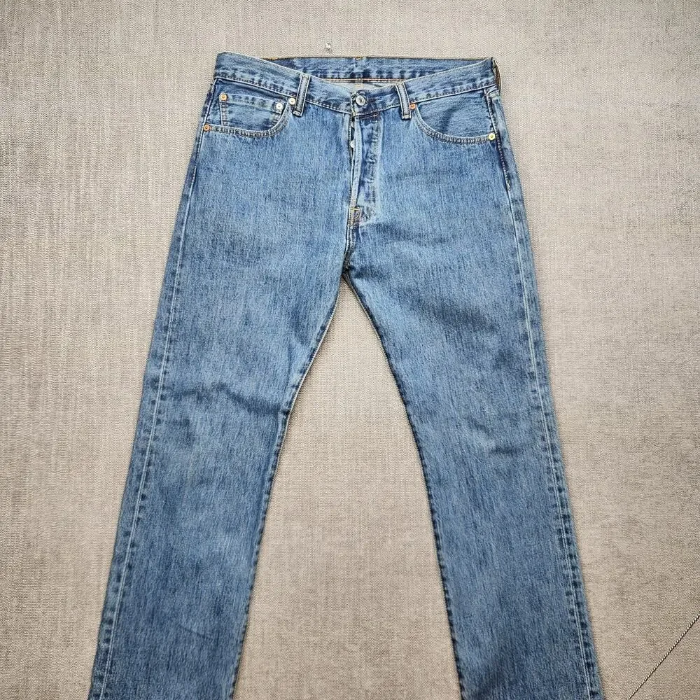 Levi’s 501 Original Fit Men’s Jeans W34 L32 Blue Denim Button Fly Straight